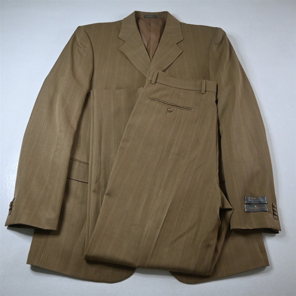 Zandello 42L 34x34 Brown Striped Mens Jacket Pants Suit